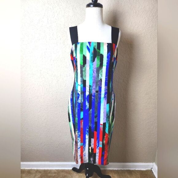 Milly Lorena Print Dress Sleeveless Knee Length Wide Straps Size 8 - Picture 4 of 11